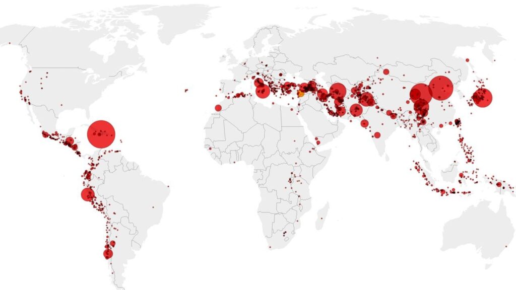 La cartographie des tremblements de terre les plus meurtriers