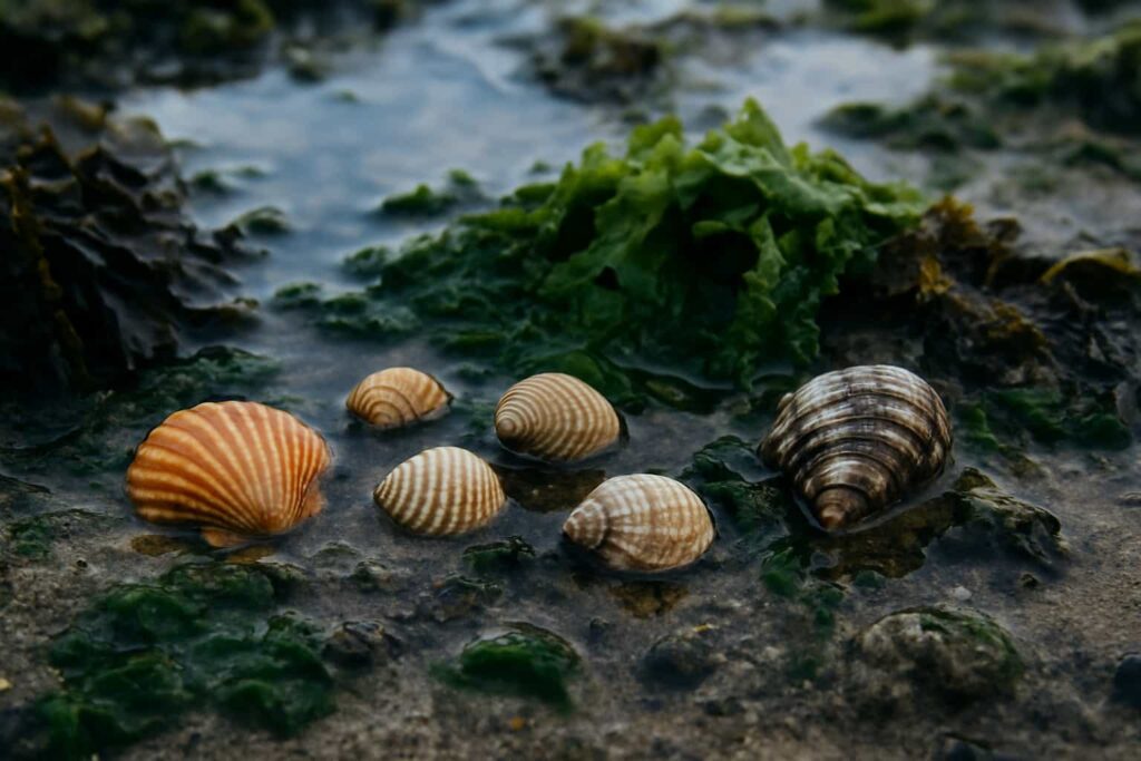 Coquillages après une marée basse