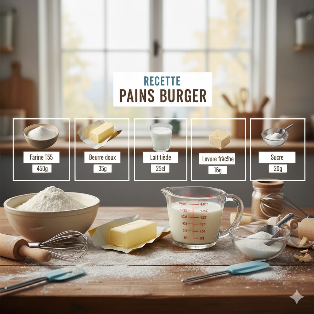 Les ingrédients essentiels pour 6 pains burger
